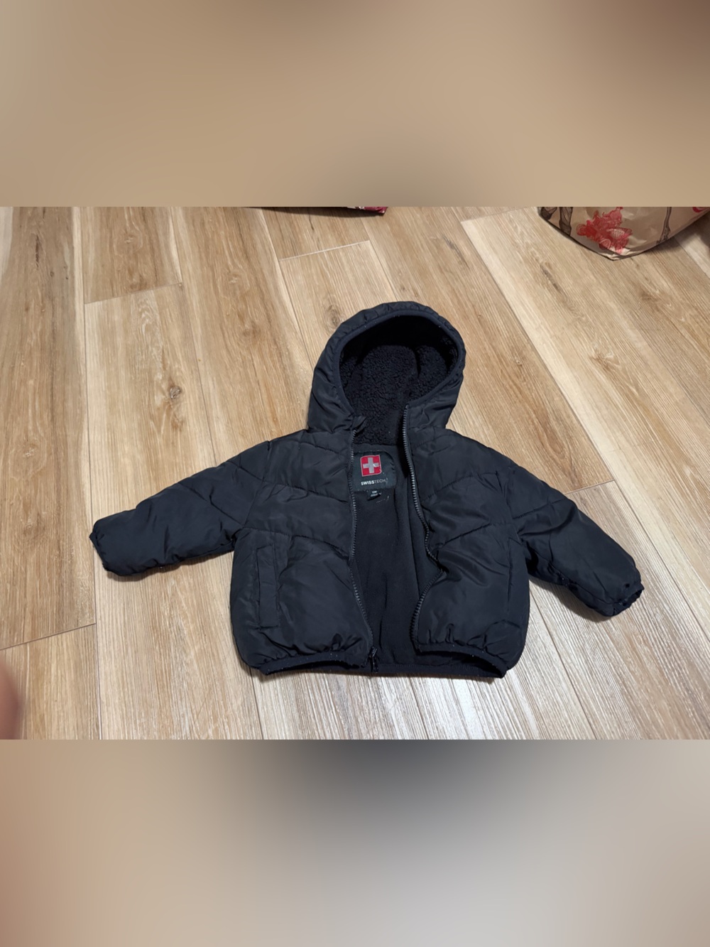 Swiss Tech Black Hooded Puffer Jacket for Kids
